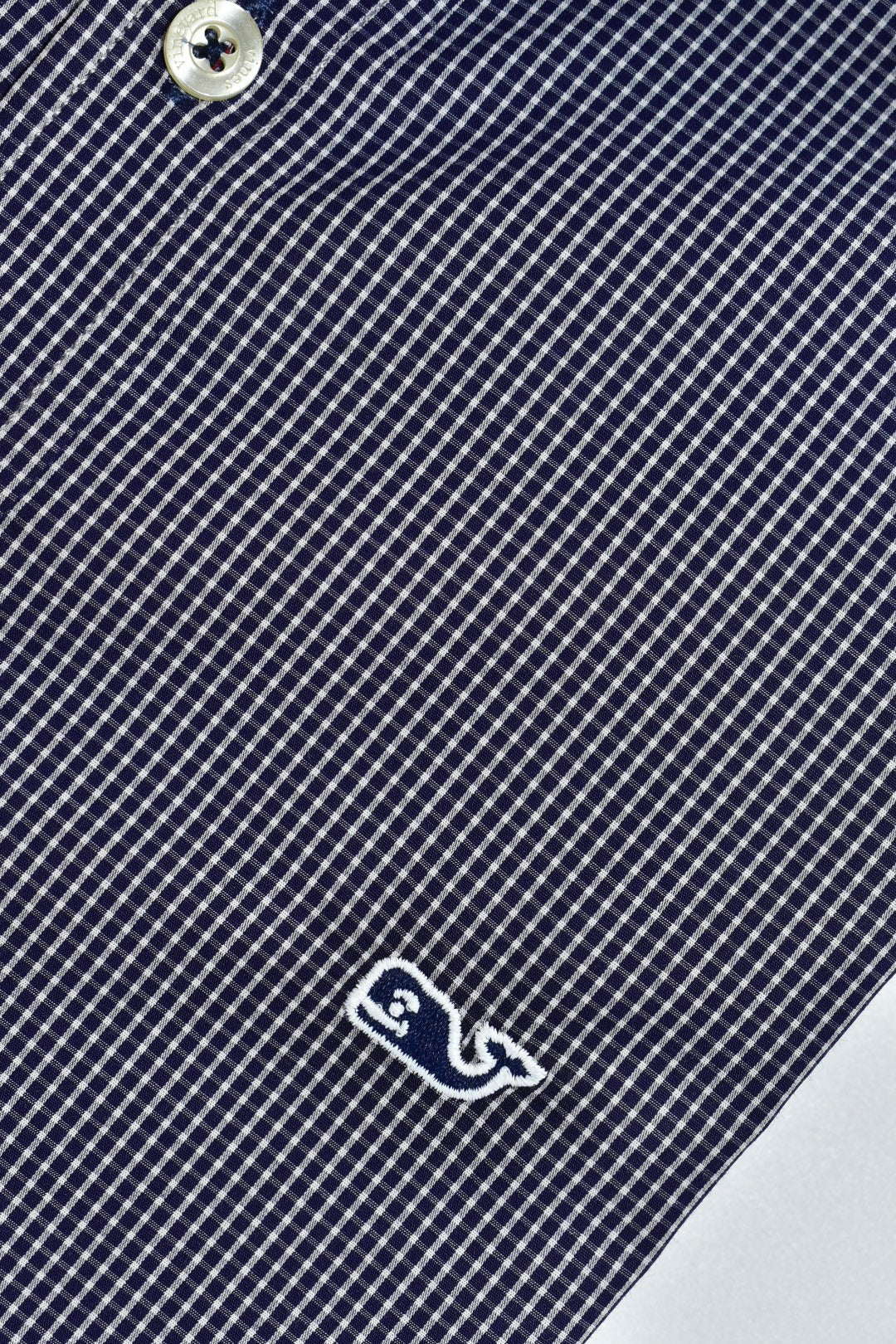 CAMISA MANGA LARGA VINEYARD VINES AZUL OSCURO, CUADROS BLANCAS