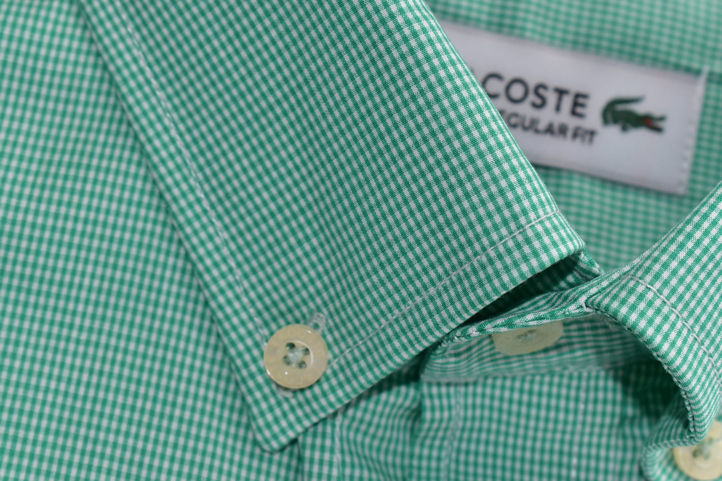 CAMISA MANGA LARGA LACOSTE (LAC) VERDE ESPUMA DE MAR CUADRO PQÑO