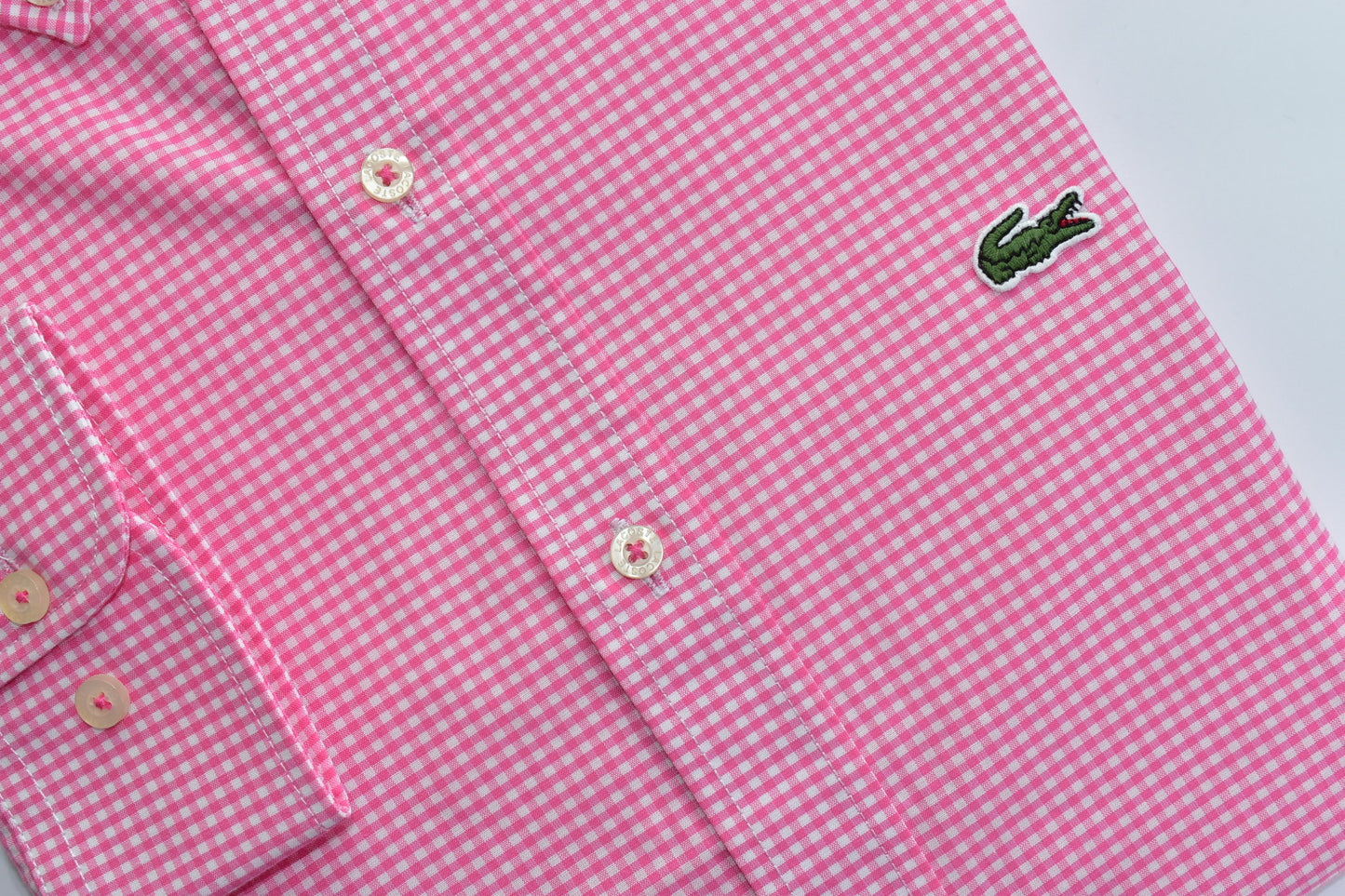 CAMISA MANGA LARGA LACOSTE (LAC) FUCSIA CUADROS BLANCO PQÑO