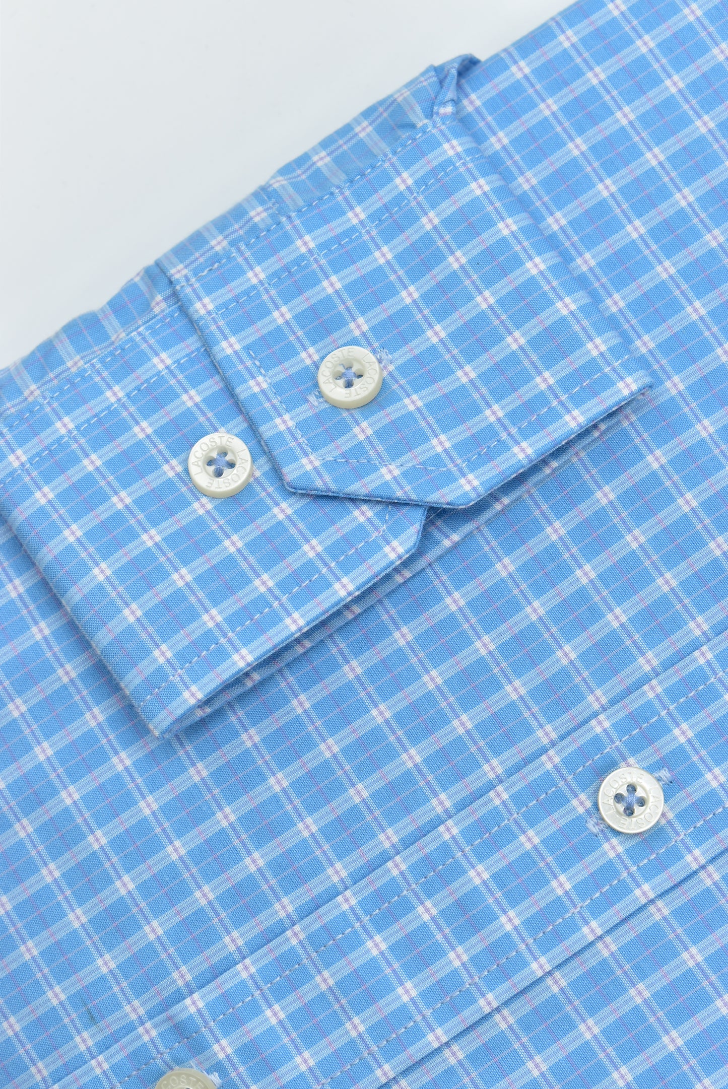 CAMISA MANGA LARGA LACOSTE (LAC) AZUL FRANCIA CUADROS BLANCO