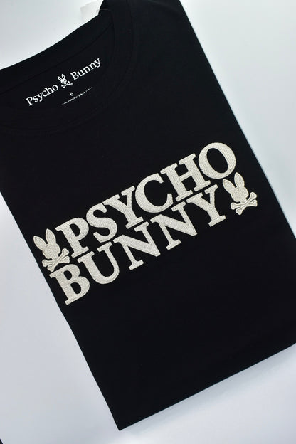 CAMISETA PSYCHO BUNNY COLECCION ORIGINAL NEGRO ESTAMPADO BEIGE TEJIDO