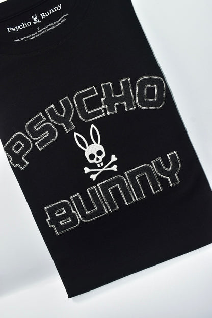 CAMISETA PSYCHO BUNNY COLECCION ORIGINAL NEGRO ESTAMPADO RELIEVE COSIDO