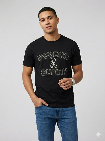 CAMISETA PSYCHO BUNNY COLECCION ORIGINAL NEGRO ESTAMPADO RELIEVE COSIDO