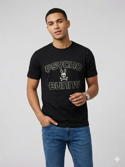 CAMISETA PSYCHO BUNNY COLECCION ORIGINAL NEGRO ESTAMPADO RELIEVE COSIDO