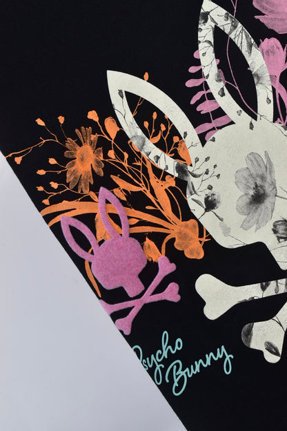 CAMISETA PSYCHO BUNNY COLECCION ORIGINAL NEGRO ESTAMPADO FLORIADO NARANJA