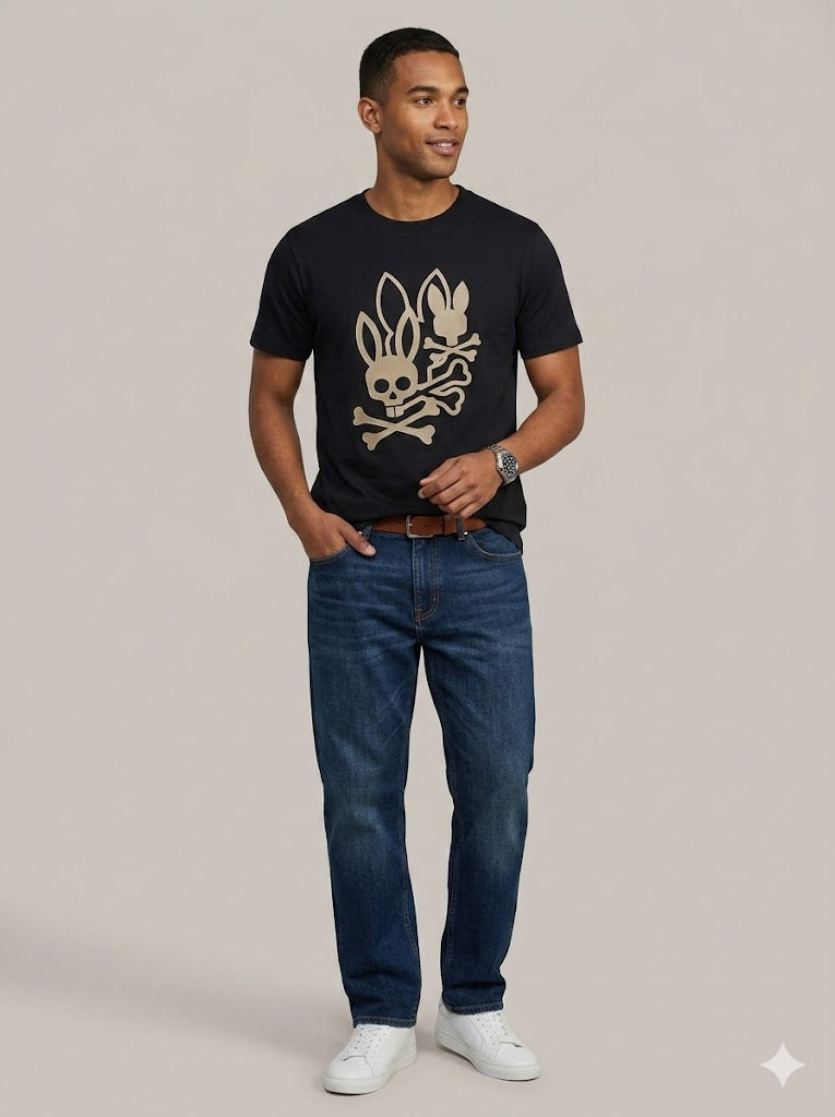 CAMISETA PSYCHO BUNNY COLECCION ORIGINAL NEGRO TRICONEJO BEIGE PSB