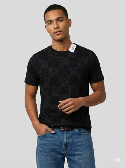 CAMISETA PSYCHO BUNNY COLECCION ORIGINAL NEGRO ESTAMPADO TRIBAL CUADROS