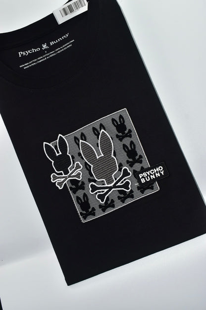 CAMISETA PSYCHO BUNNY COLECCION ORIGINAL NEGRO ESTAMPADO CUADRO GAMUSA