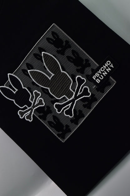 CAMISETA PSYCHO BUNNY COLECCION ORIGINAL NEGRO ESTAMPADO CUADRO GAMUSA