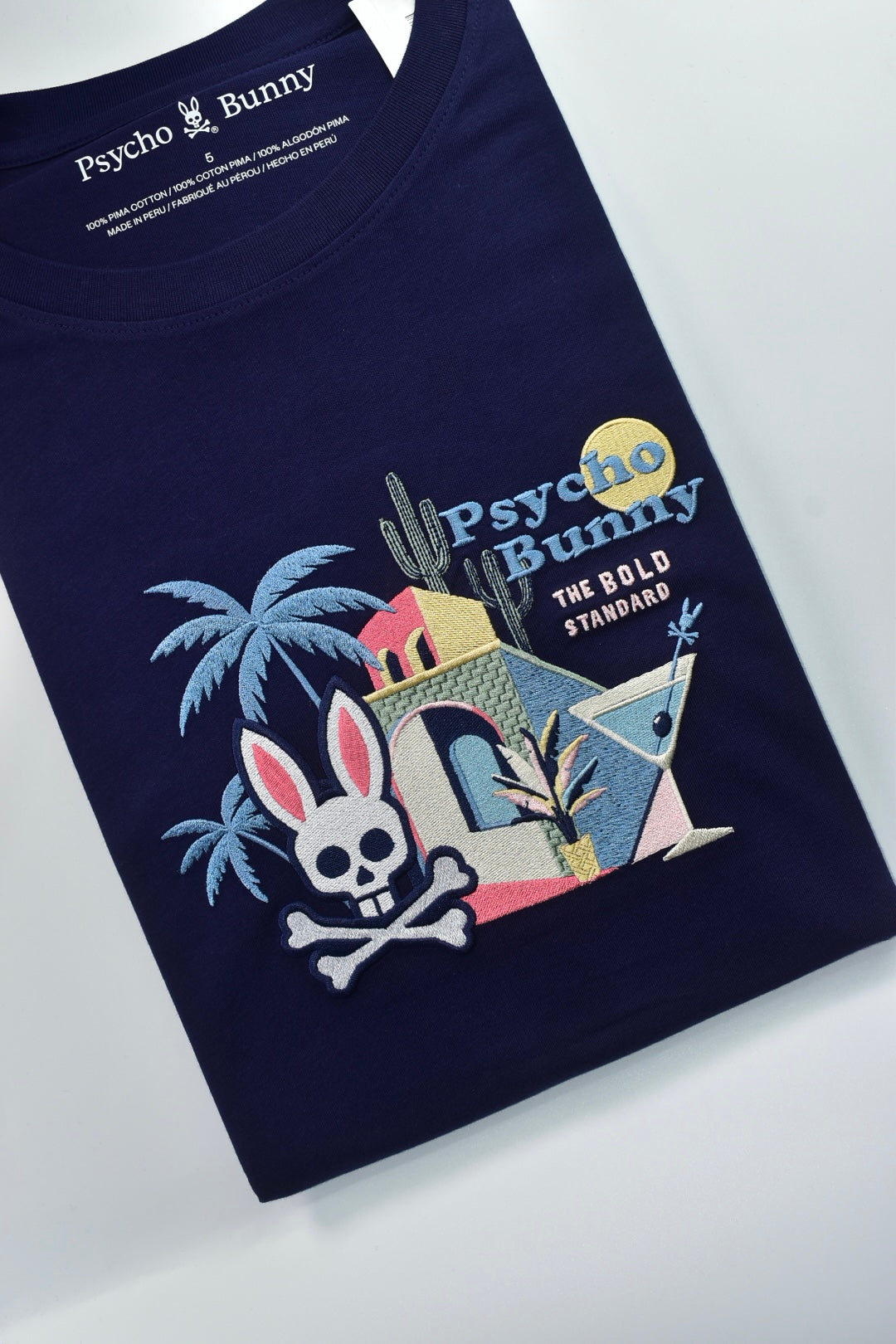 CAMISETA PSYCHO BUNNY COLECCION ORIGINAL AZUL ESTAMPADO THE BOLD STANDARD
