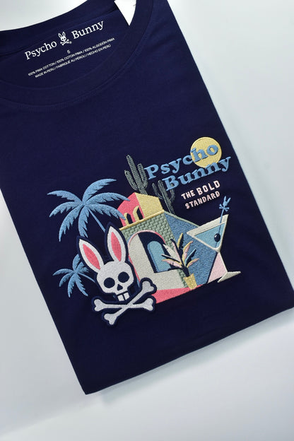 CAMISETA PSYCHO BUNNY COLECCION ORIGINAL AZUL ESTAMPADO THE BOLD STANDARD