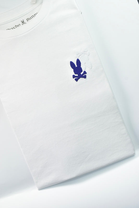 CAMISETA PSYCHO BUNNY COLECCION ORIGINAL BLANCO ESTAMPADO MORADO CONEJO