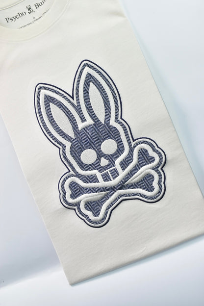 CAMISETA PSYCHO BUNNY COLECCION ORIGINAL BLANCO ESTAMPADO RAYAS AZUL BORDADO PLATA