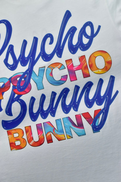 CAMISETA PSYCHO BUNNY COLECCION ORIGINAL BLANCO ESTAMPADO AZUL PB COLORES