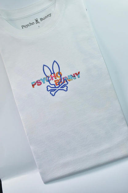 CAMISETA PSYCHO BUNNY COLECCION ORIGINAL BLANCO ESTAMPADO AZUL PB COLORES