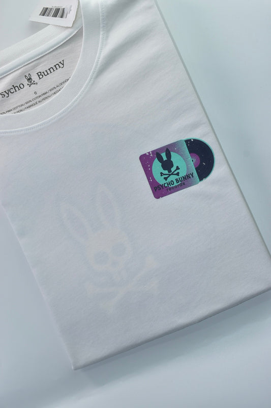 CAMISETA PSYCHO BUNNY COLECCION ORIGINAL BLANCO ESTAMPADO PB RECORDS