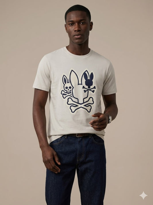 CAMISETA PSYCHO BUNNY COLECCION ORIGINAL BEIGE TRICONEJO AZUL