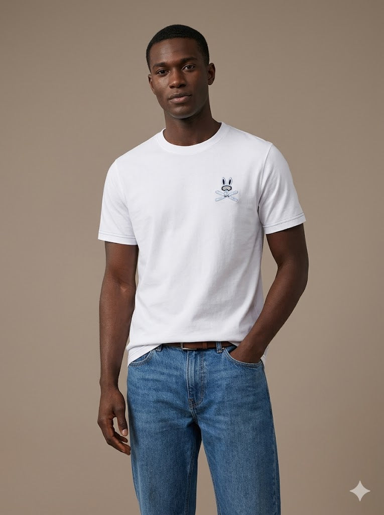 CAMISETA PSYCHO BUNNY COLECCION ORIGINAL BLANCO ESTAPADO CELESTE SKY