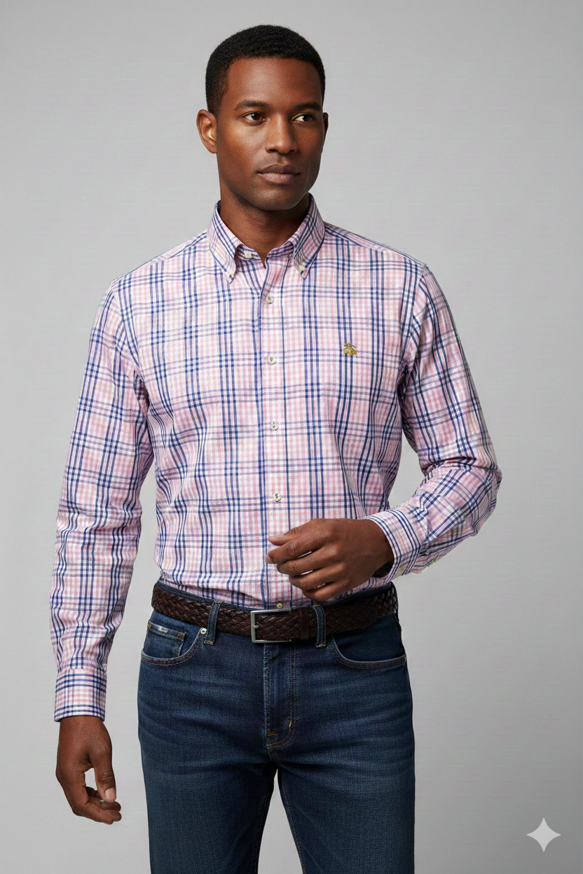 CAMISA MANGA LARGA BROOKS BROTHERS ROSADO DE RAYAS AZUL