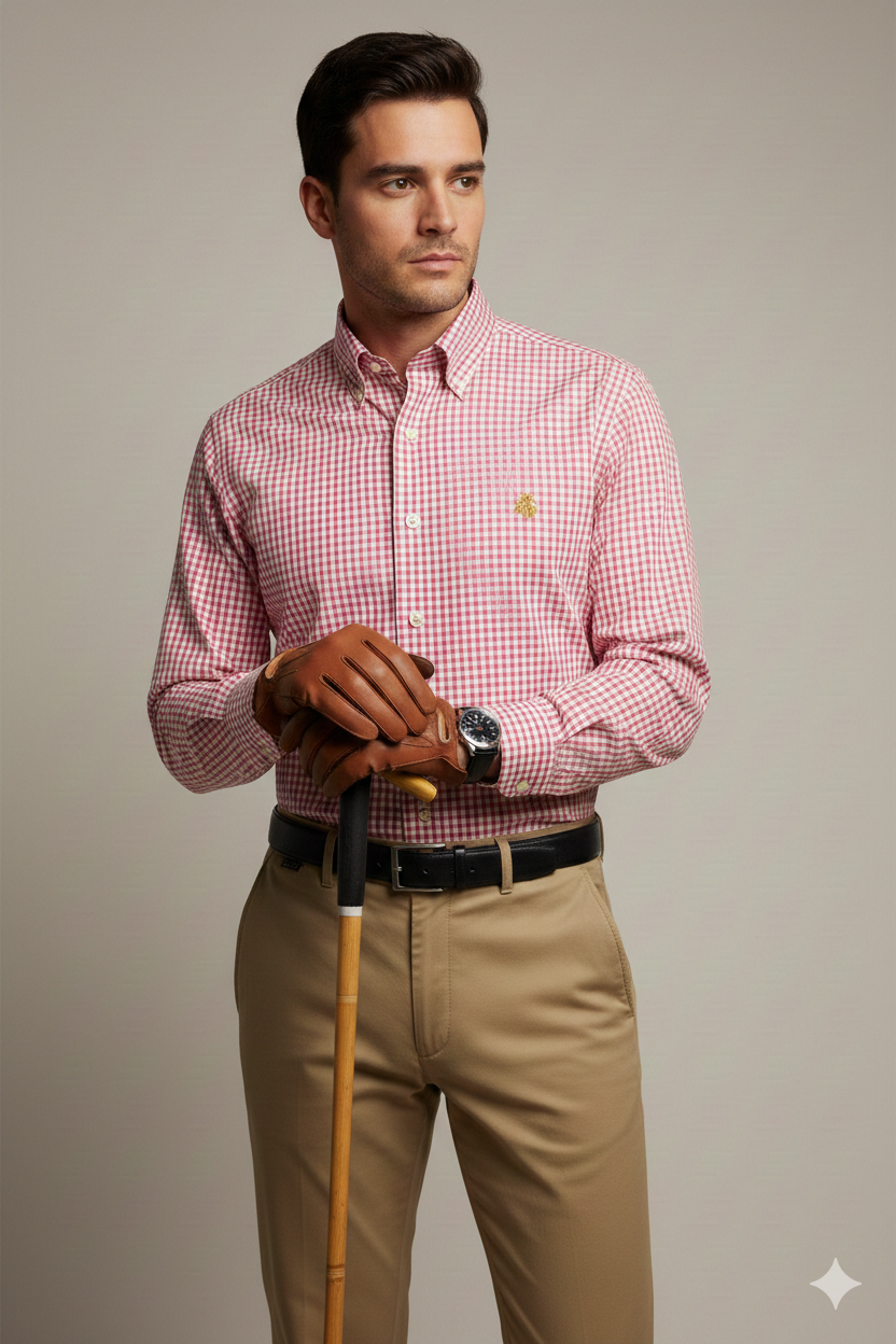 CAMISA MANGA LARGA BROOKS BROTHERS ROSADO CUADROS ROJOS