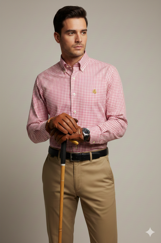 CAMISA MANGA LARGA BROOKS BROTHERS ROSADO CUADROS ROJOS