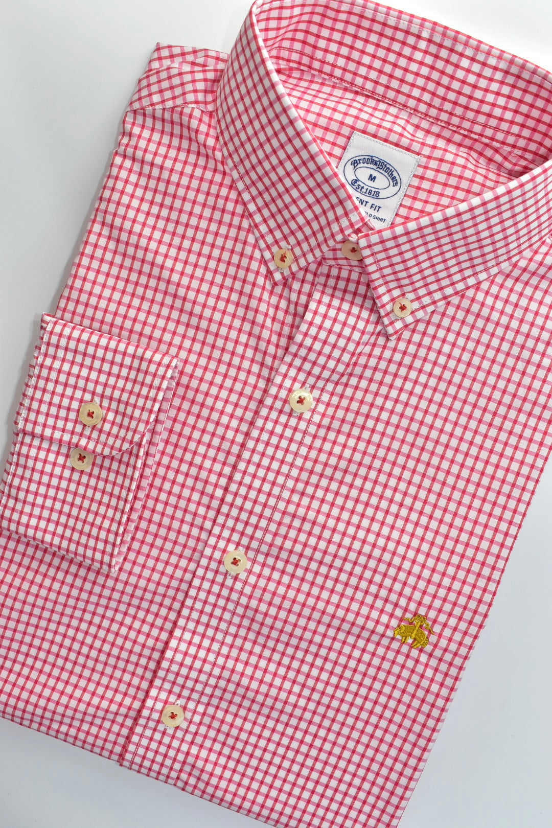 CAMISA MANGA LARGA BROOKS BROTHERS ROSADO CUADROS ROJOS