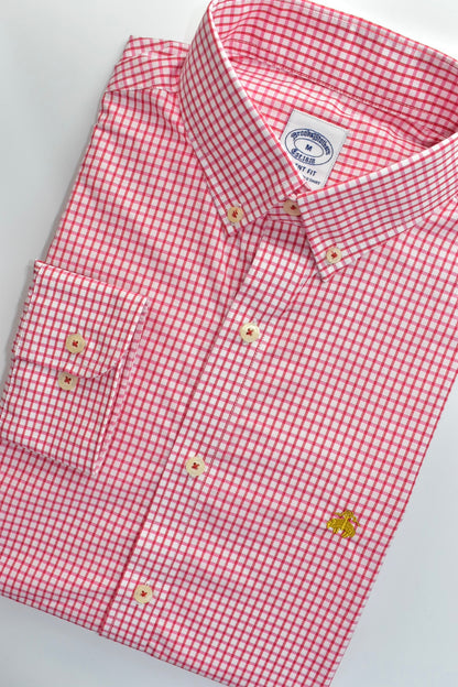CAMISA MANGA LARGA BROOKS BROTHERS ROSADO CUADROS ROJOS