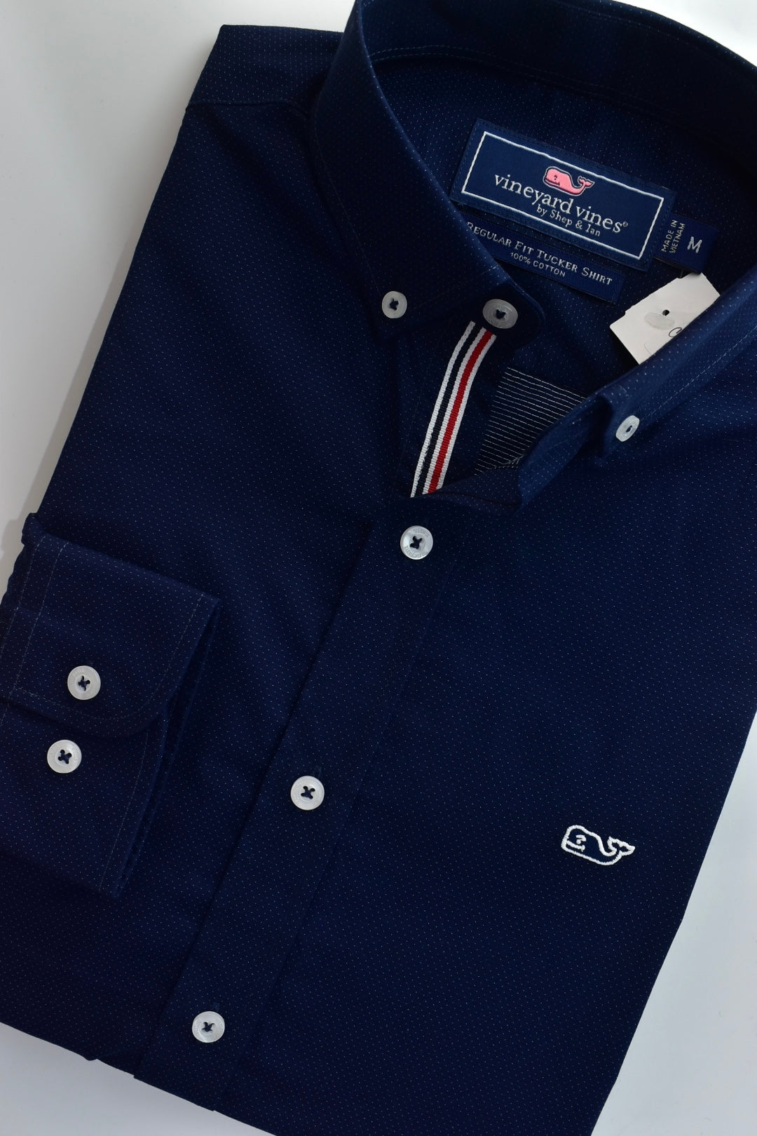 CAMISA MANGA LARGA VINEYARD VINES AZUL OSCURO DE PUNTOS BLANCOS