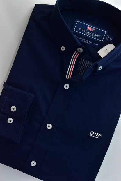CAMISA MANGA LARGA VINEYARD VINES AZUL OSCURO DE PUNTOS BLANCOS