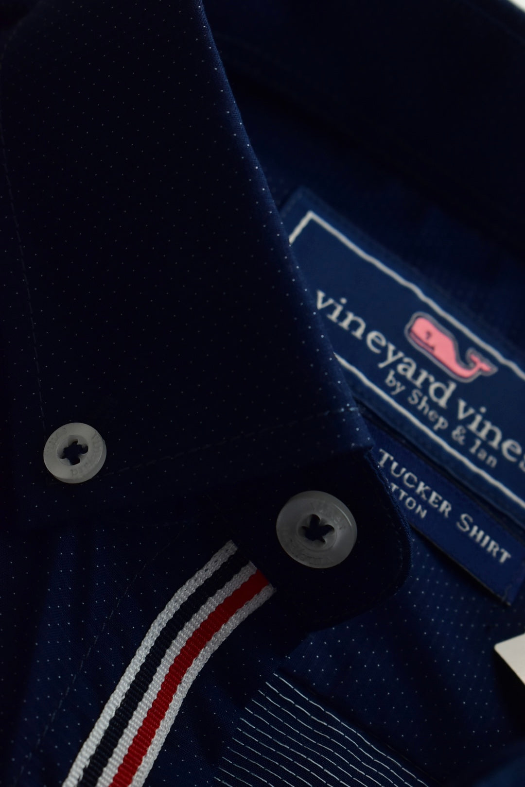 CAMISA MANGA LARGA VINEYARD VINES AZUL OSCURO DE PUNTOS BLANCOS