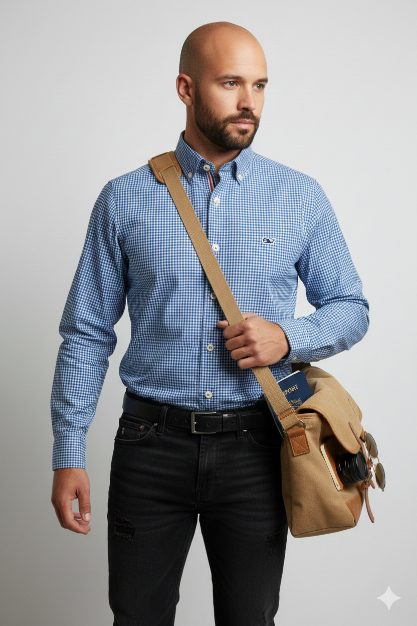 CAMISA MANGA LARGA VINEYARD VINES AZUL MARINO, CUADROS AZUL OSCURO