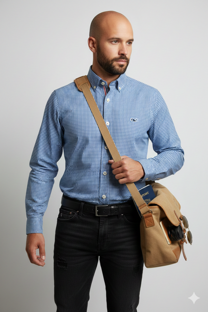 CAMISA MANGA LARGA VINEYARD VINES AZUL MARINO, CUADROS AZUL OSCURO