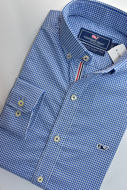CAMISA MANGA LARGA VINEYARD VINES AZUL MARINO, CUADROS AZUL OSCURO