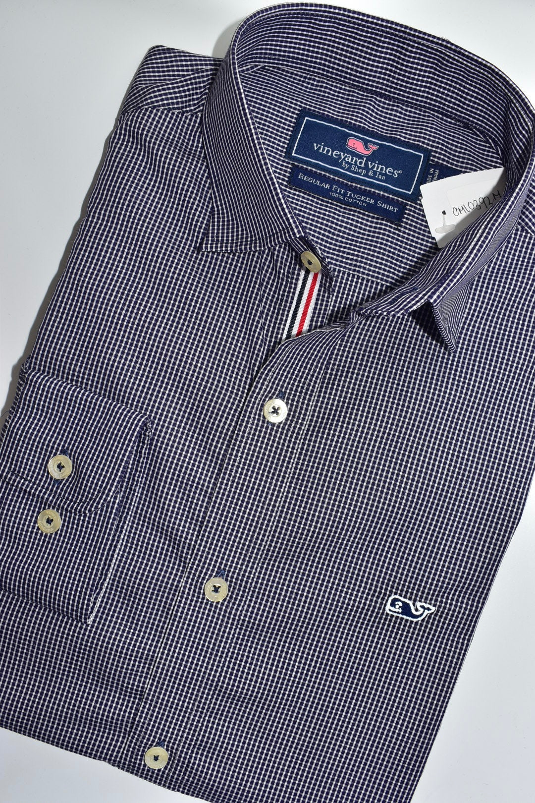 CAMISA MANGA LARGA VINEYARD VINES AZUL OSCURO, CUADROS BLANCAS