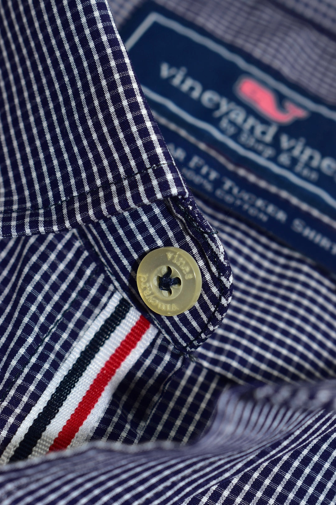 CAMISA MANGA LARGA VINEYARD VINES AZUL OSCURO, CUADROS BLANCAS