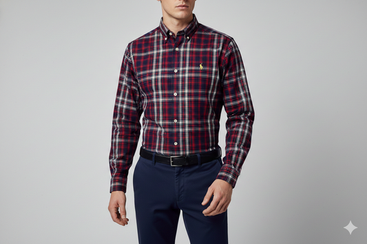 CAMISA MANGA LARGA POLO RALPH LAUREN  (PRL) ROJO RAYAS AZUL OSCURO