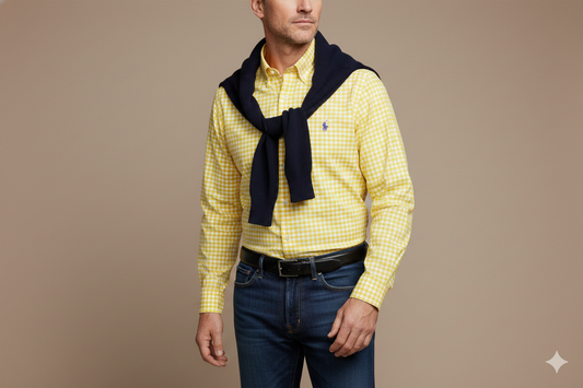 CAMISA MANGA LARGA POLO RALPH LAUREN  (PRL) AMARILLO CUADROS BLANCO
