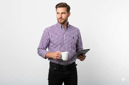 CAMISA MANGA LARGA POLO RALPH LAUREN  (PRL) MORADO CUADROS BLANCO