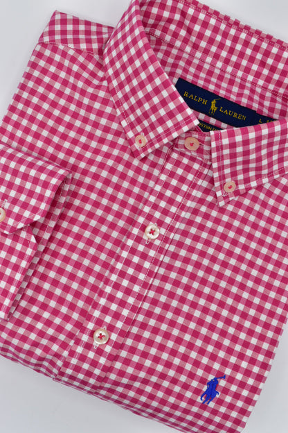 CAMISA MANGA LARGA POLO RALPH LAUREN  (PRL) FUCSIA CUADROS BLANCO