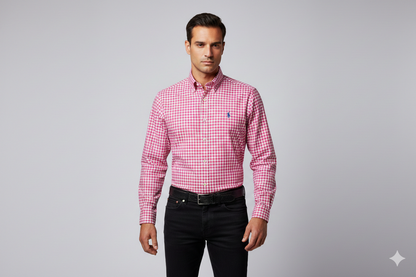 CAMISA MANGA LARGA POLO RALPH LAUREN  (PRL) FUCSIA CUADROS BLANCO
