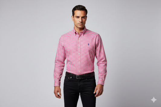 CAMISA MANGA LARGA POLO RALPH LAUREN  (PRL) FUCSIA CUADROS BLANCO