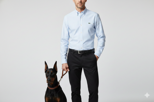 CAMISA MANGA LARGA LACOSTE (LAC) AZUL CLARO RAYAS BLANCAS