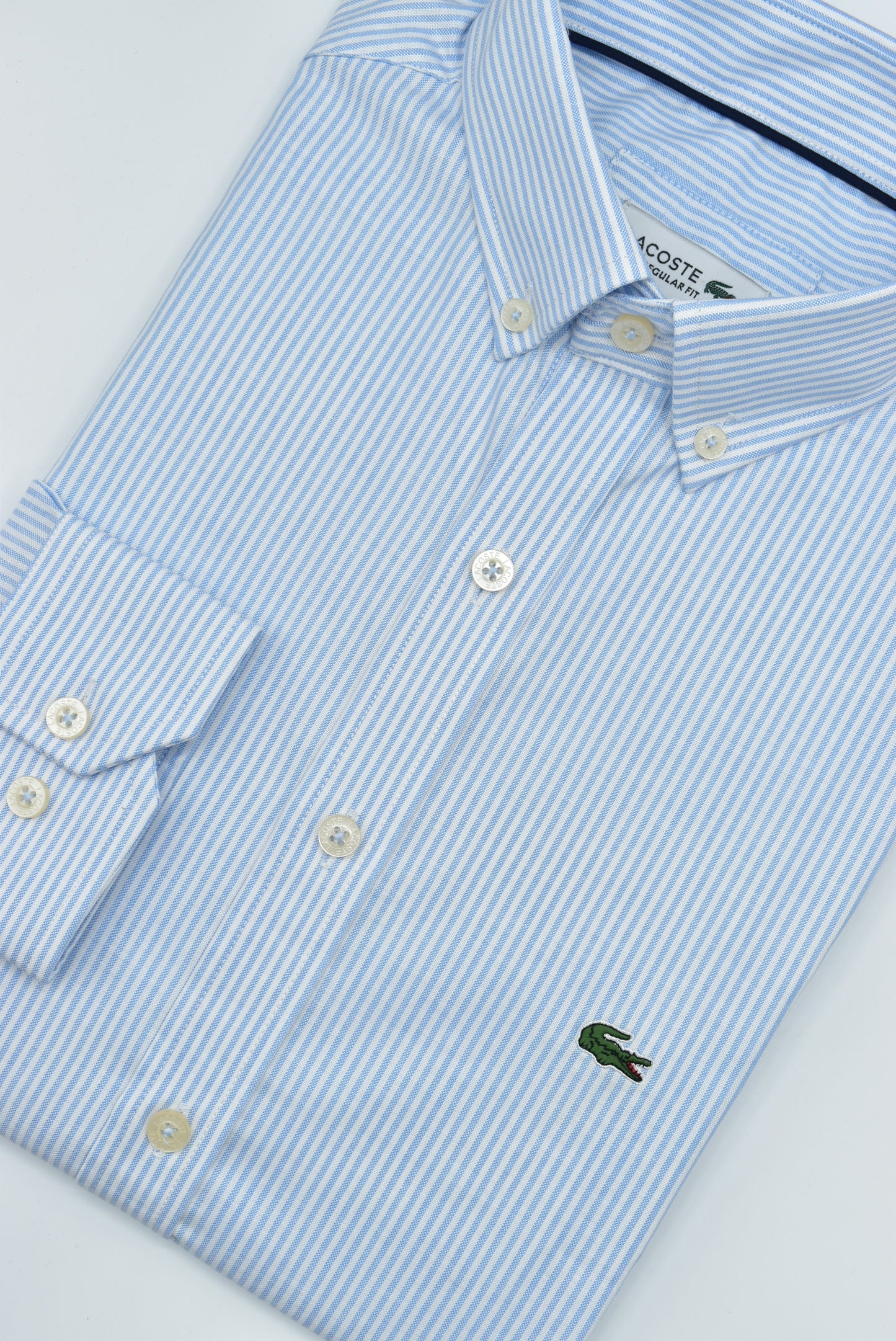 CAMISA MANGA LARGA LACOSTE (LAC) AZUL CLARO RAYAS BLANCAS