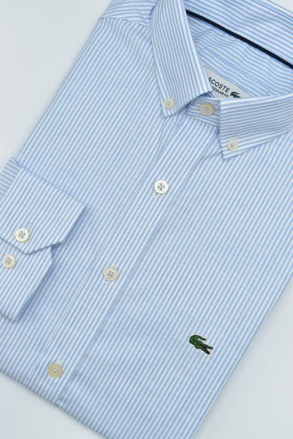 CAMISA MANGA LARGA LACOSTE (LAC) AZUL CLARO RAYAS BLANCAS