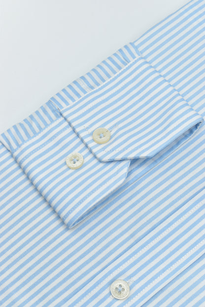 CAMISA MANGA LARGA LACOSTE (LAC) AZUL CLARO RAYAS BLANCAS