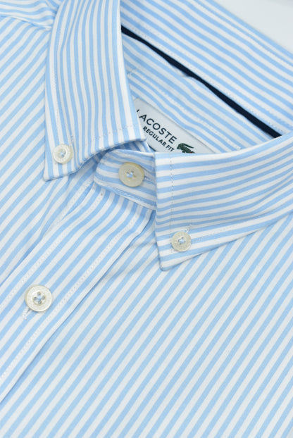 CAMISA MANGA LARGA LACOSTE (LAC) AZUL CLARO RAYAS BLANCAS