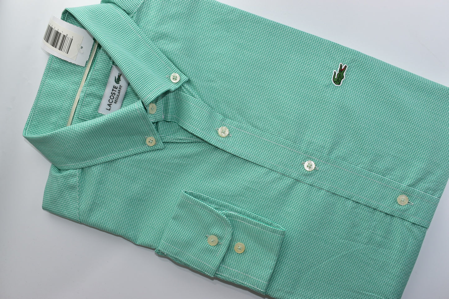 CAMISA MANGA LARGA LACOSTE (LAC) VERDE ESPUMA DE MAR CUADRO PQÑO