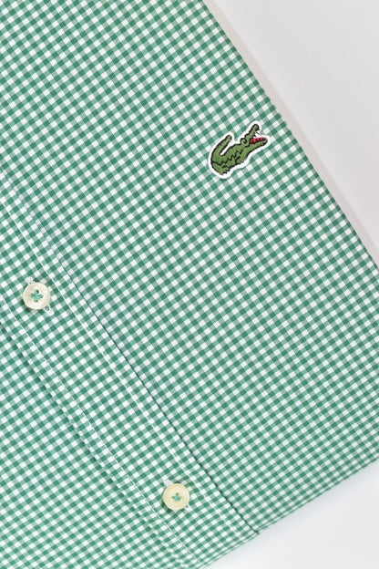 CAMISA MANGA LARGA LACOSTE (LAC) VERDE ESMERALDA CUADROS BLANCOS