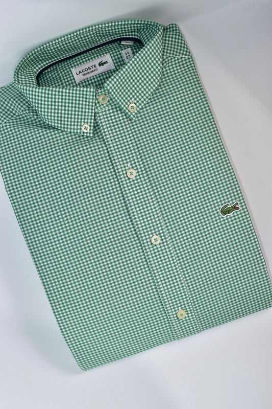 CAMISA MANGA LARGA LACOSTE (LAC) VERDE ESMERALDA CUADROS BLANCOS