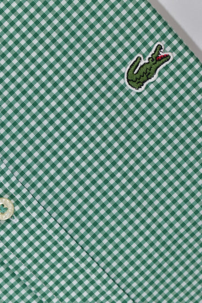 CAMISA MANGA LARGA LACOSTE (LAC) VERDE ESMERALDA CUADROS BLANCOS